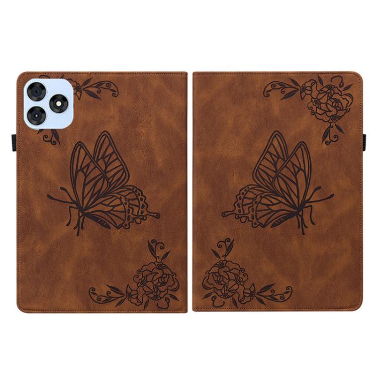For itel VistaTab 30 Butterfly Flower Embossed Leather Tablet Case(Brown)