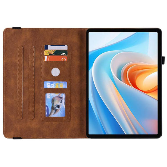 For itel VistaTab 30 Butterfly Flower Embossed Leather Tablet Case(Brown)