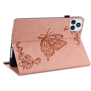 For itel VistaTab 30 Butterfly Flower Embossed Leather Tablet Case(Rose Gold)