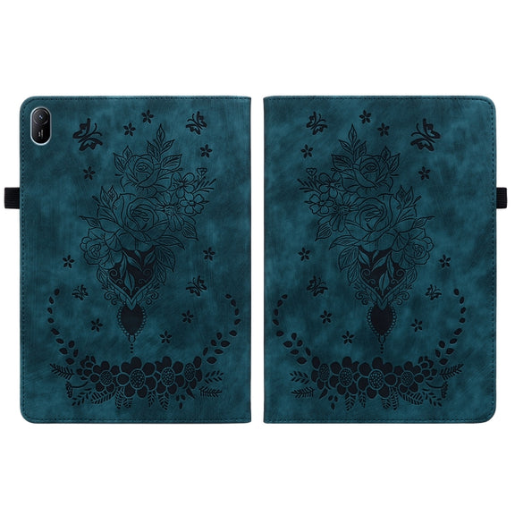 For Huawei MatePad SE 11 2024 Butterfly Rose Embossed Leather Tablet Case(Dark Blue)