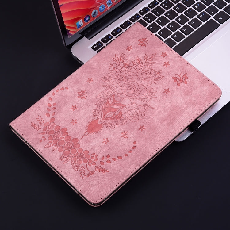 For itel Pad One 10.1 Butterfly Rose Embossed Leather Tablet Case(Pink)