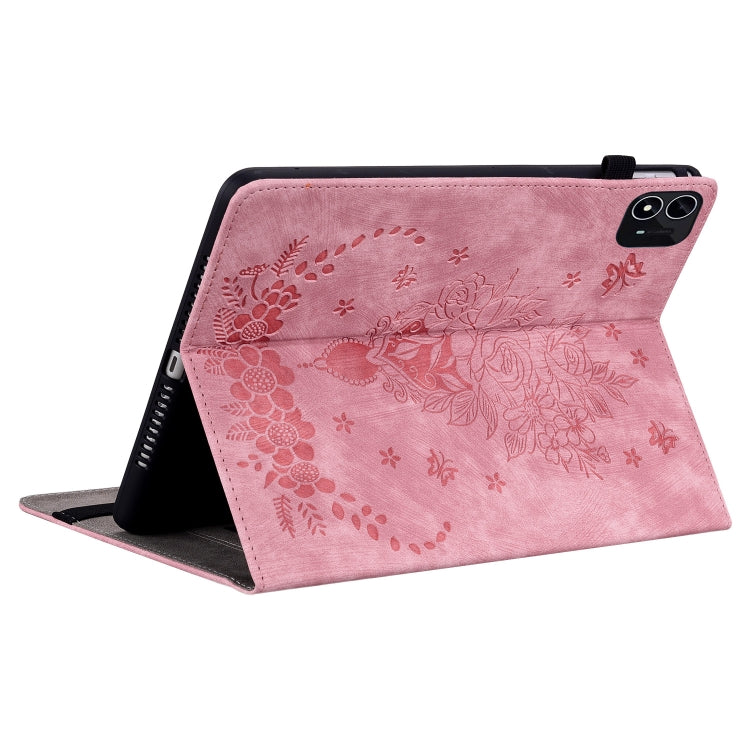 For itel Pad One 10.1 Butterfly Rose Embossed Leather Tablet Case(Pink)
