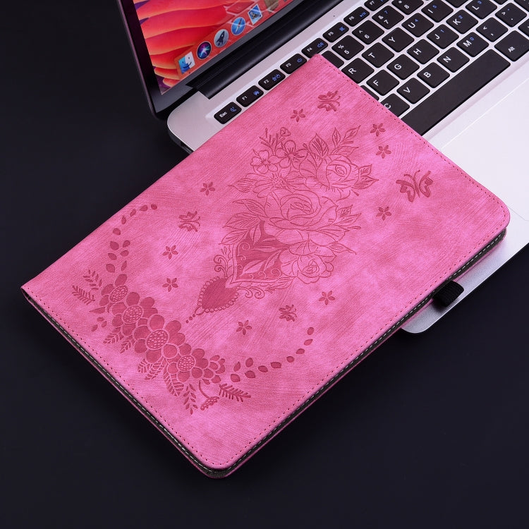 For itel Pad One 10.1 Butterfly Rose Embossed Leather Tablet Case(Rose Red)
