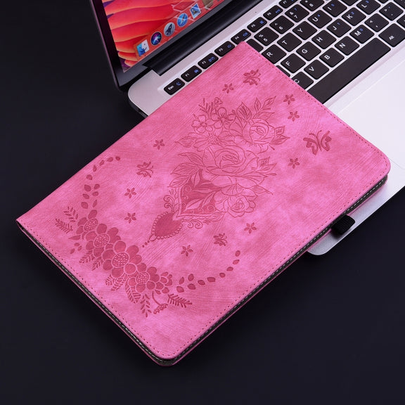 For itel Pad One 10.1 Butterfly Rose Embossed Leather Tablet Case(Rose Red)