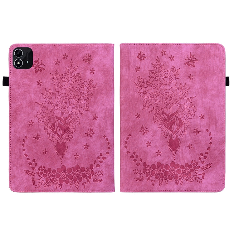 For itel Pad One 10.1 Butterfly Rose Embossed Leather Tablet Case(Rose Red)