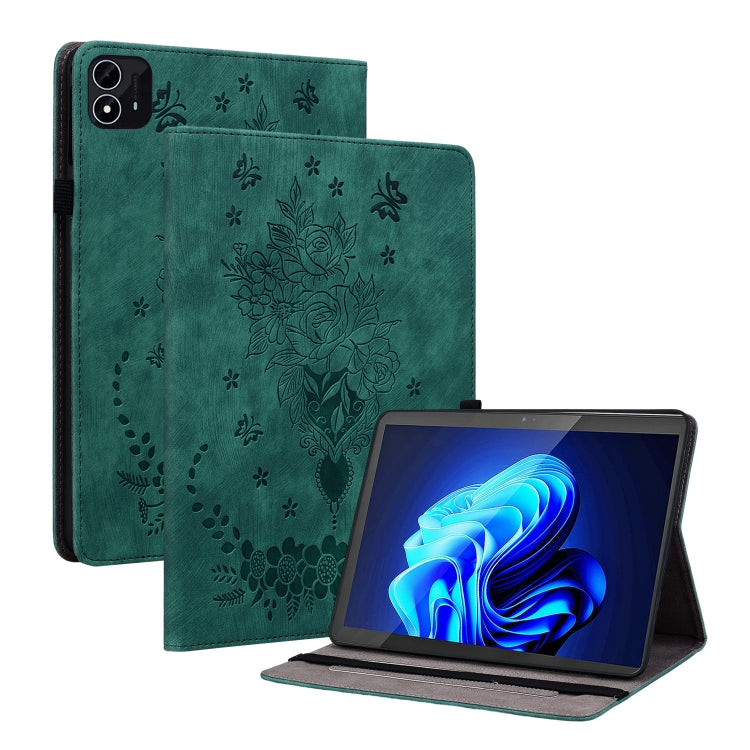 For itel Pad One 10.1 Butterfly Rose Embossed Leather Tablet Case(Green)