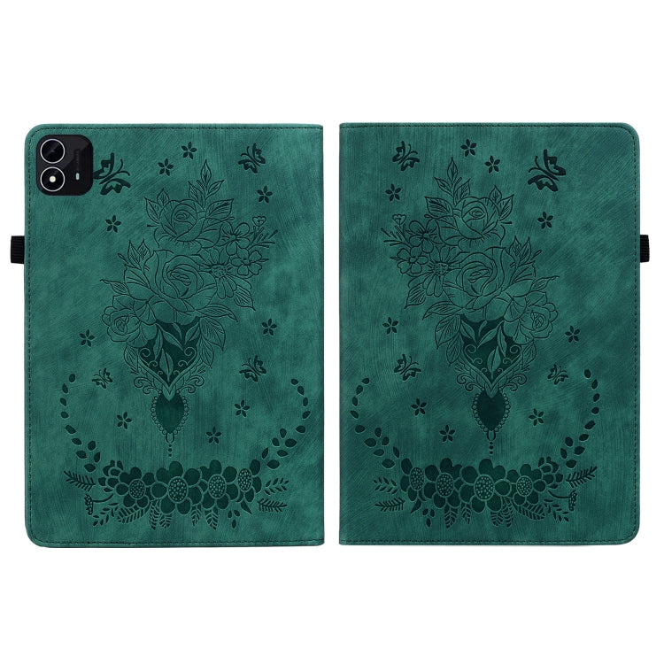 For itel Pad One 10.1 Butterfly Rose Embossed Leather Tablet Case(Green)