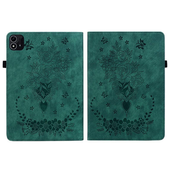 For itel Pad One 10.1 Butterfly Rose Embossed Leather Tablet Case(Green)
