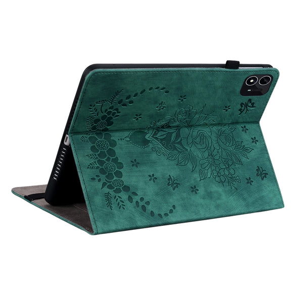 For itel Pad One 10.1 Butterfly Rose Embossed Leather Tablet Case(Green)