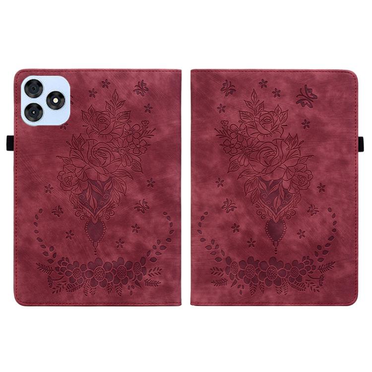 For itel VistaTab 30 Butterfly Rose Embossed Leather Tablet Case(Red)