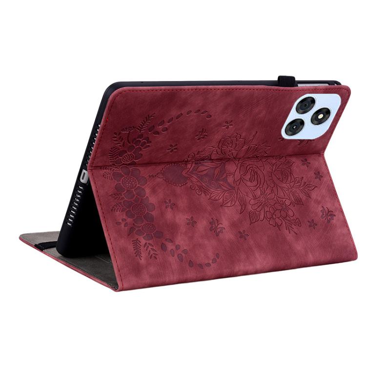 For itel VistaTab 30 Butterfly Rose Embossed Leather Tablet Case(Red)