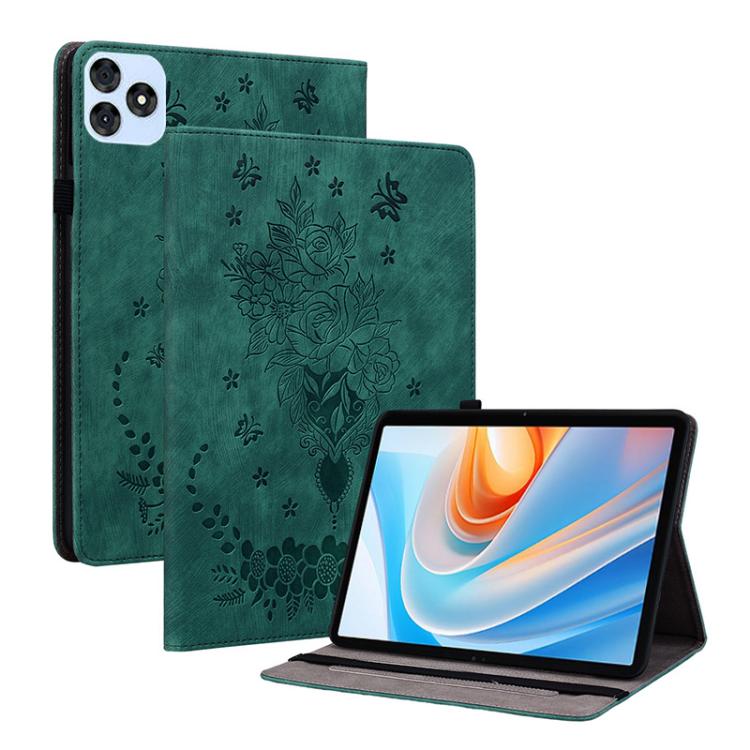 For itel VistaTab 30 Butterfly Rose Embossed Leather Tablet Case(Green)