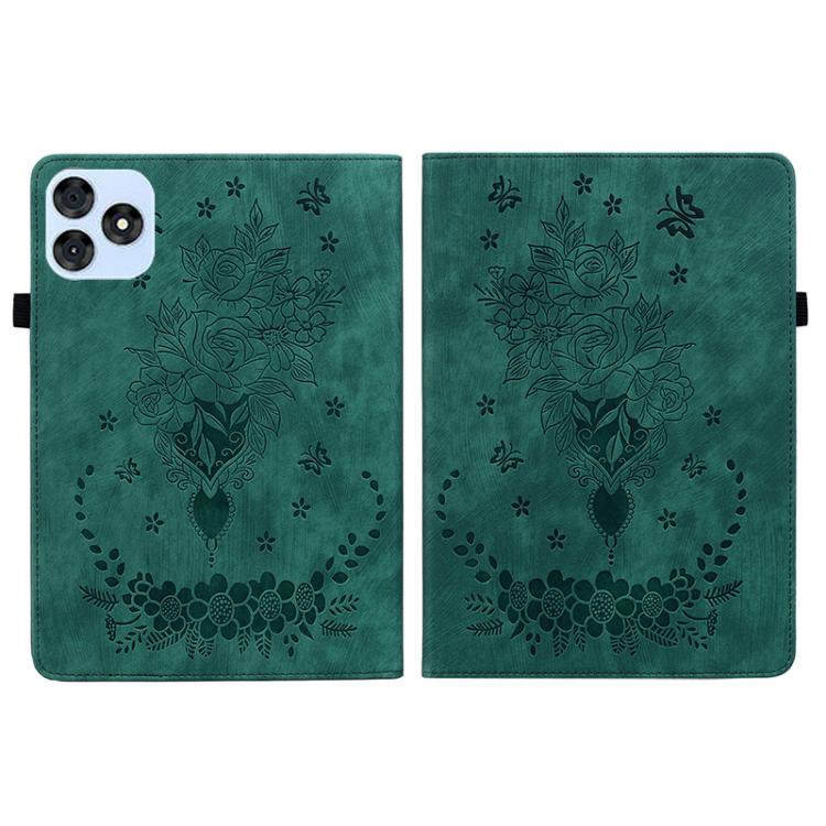 For itel VistaTab 30 Butterfly Rose Embossed Leather Tablet Case(Green)