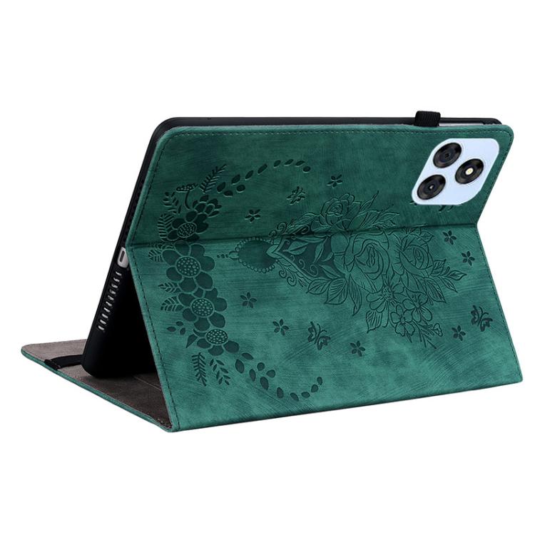 For itel VistaTab 30 Butterfly Rose Embossed Leather Tablet Case(Green)