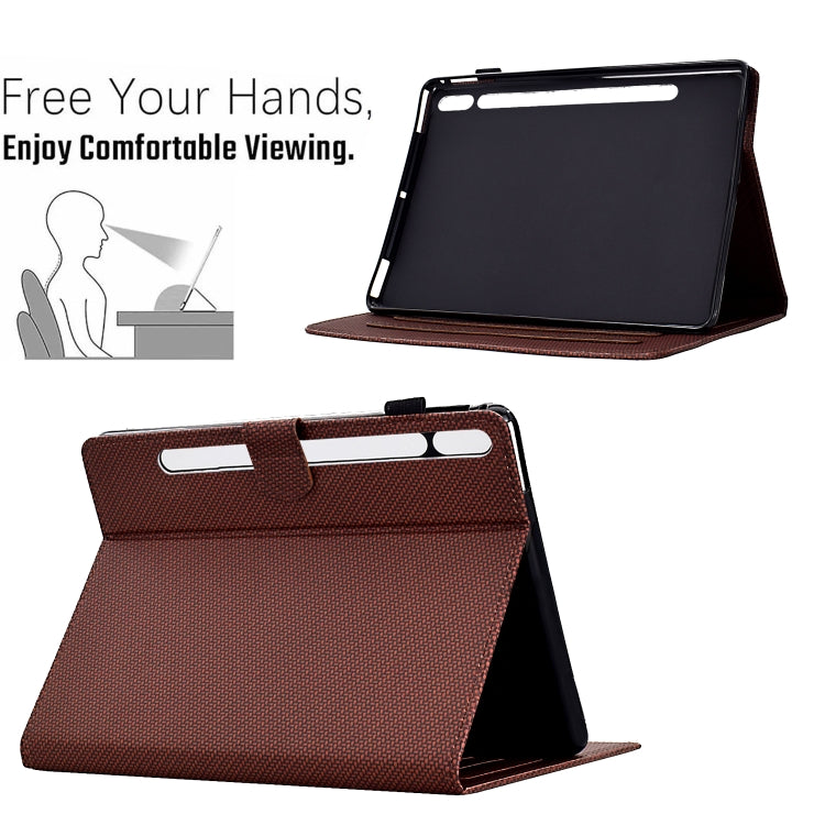For Samsung Galaxy Tab S9 / S9 FE Solid Color Fiber Texture Smart Tablet Leather Case(Brown)