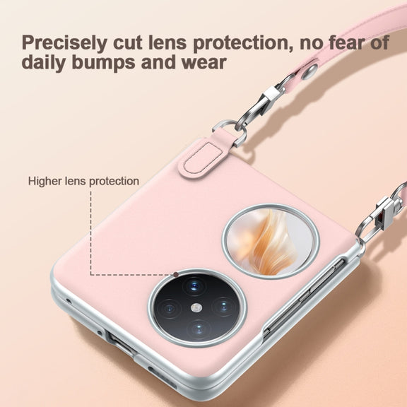 For Huawei Pocket 2 SULADA Skin Feel Liquid Leather Phone Case with Strap(Pink)