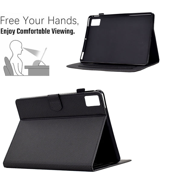 For Lenovo Tab M11 / Xiaoxin Pad 2024 Solid Color Fiber Texture Smart Tablet Leather Case(Black)