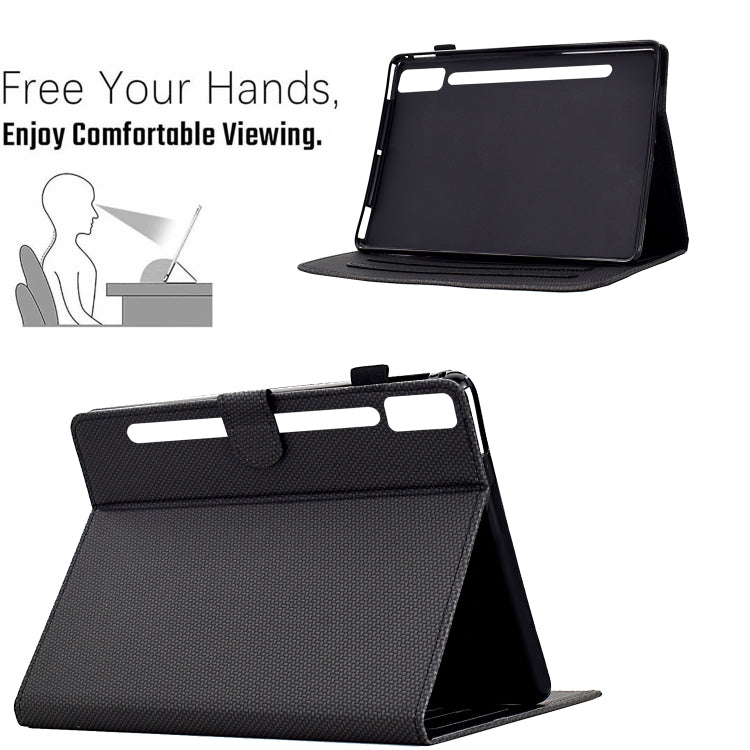 For Lenovo Tab P12 Solid Color Fiber Texture Smart Tablet Leather Case(Black)