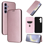 For Samsung Galaxy S25+ 5G Carbon Fiber Texture Flip Leather Phone Case(Pink)