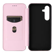 For Samsung Galaxy S25+ 5G Carbon Fiber Texture Flip Leather Phone Case(Pink)