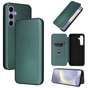 For Samsung Galaxy S25+ 5G Carbon Fiber Texture Flip Leather Phone Case(Green)