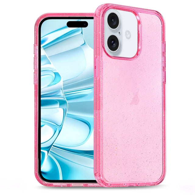 For iPhone 16 Glitter Powder TPU Hybrid PC Phone Case(Pink)