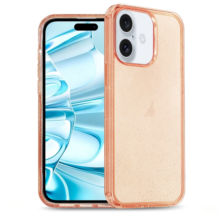 For iPhone 16 Glitter Powder TPU Hybrid PC Phone Case(Orange)