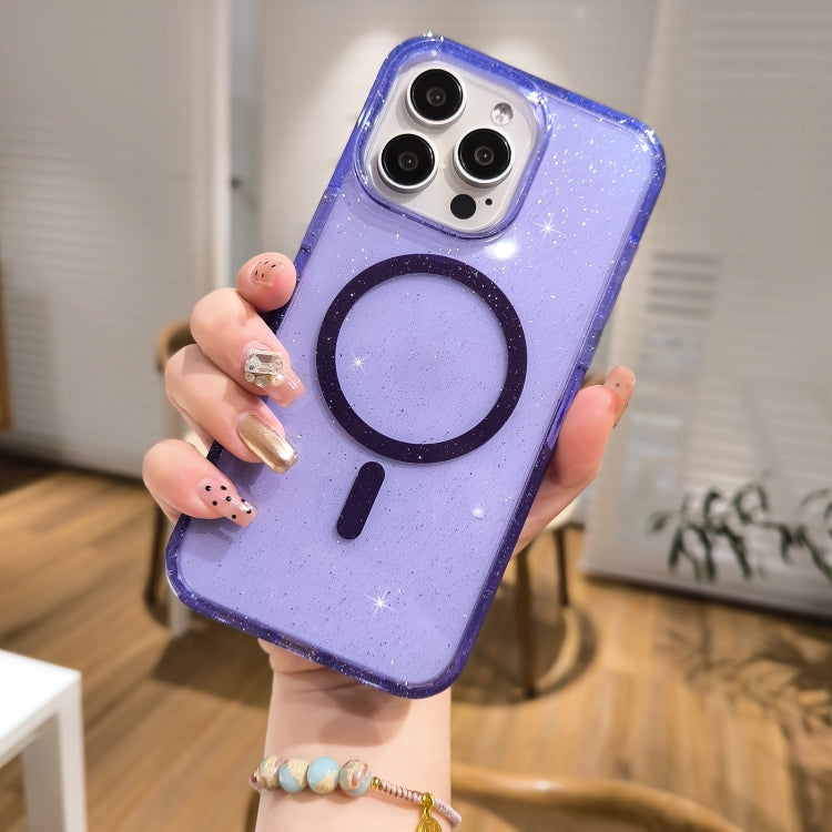 For iPhone 16 Pro Max Glitter Powder TPU Hybrid PC MagSafe Phone Case(Translucent)