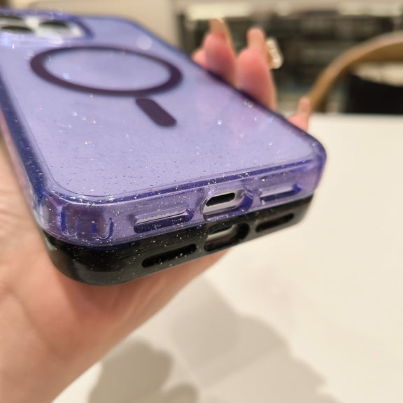 For iPhone 16 Glitter Powder TPU Hybrid PC MagSafe Phone Case(Black)