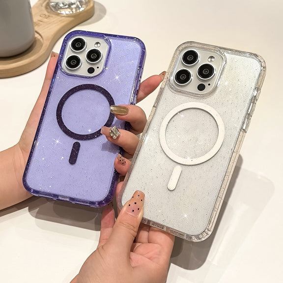 For iPhone 16 Plus Glitter Powder TPU Hybrid PC MagSafe Phone Case(Translucent)