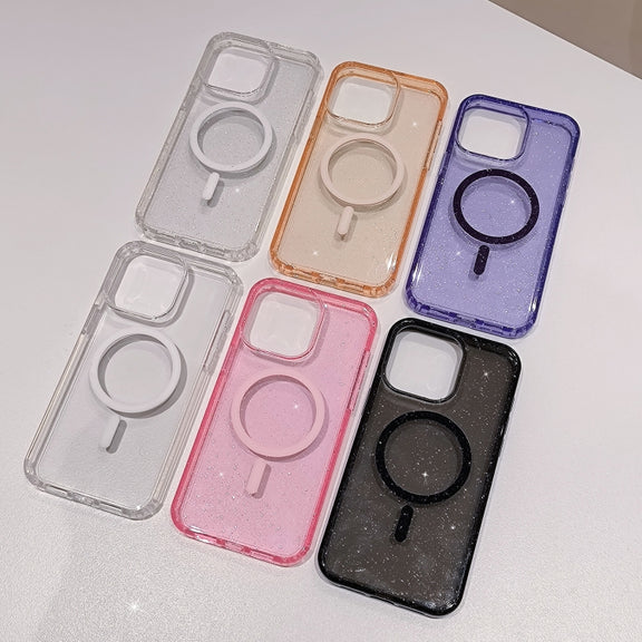 For iPhone 16 Glitter Powder TPU Hybrid PC MagSafe Phone Case(Black)