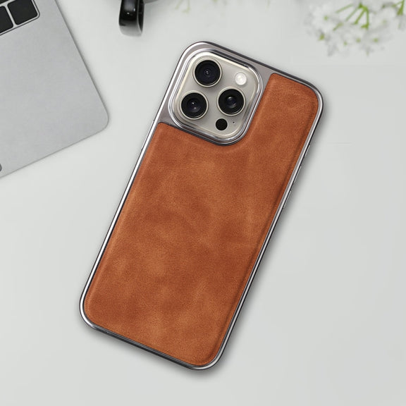 For iPhone 16 Plus Electroplated Side PU Hybrid TPU MagSafe Phone Case(Brown)