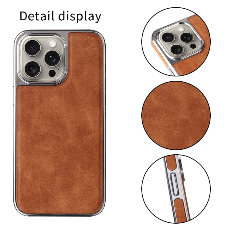 For iPhone 16 Plus Electroplated Side PU Hybrid TPU MagSafe Phone Case(Brown)