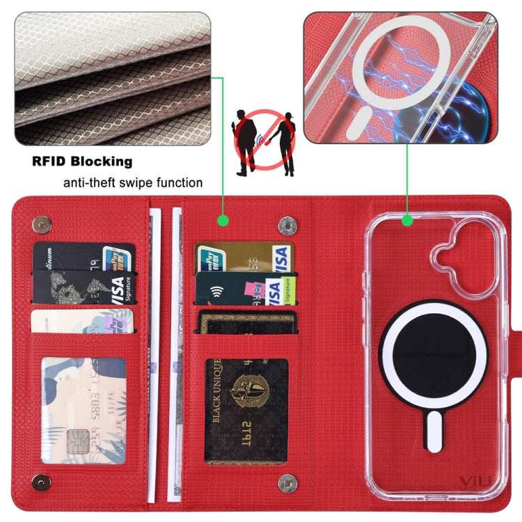 For iPhone 16 Pro Max ViLi GHA-C Series RFID MagSafe Magnetic Flip Leather Phone Case(Red)