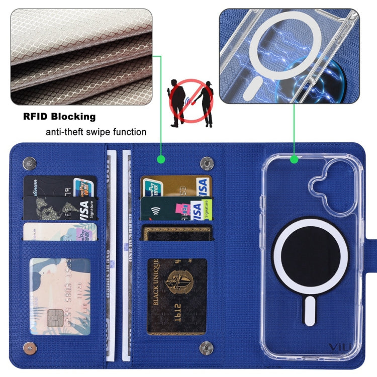 For iPhone 16 Pro Max ViLi GHA-C Series RFID MagSafe Magnetic Flip Leather Phone Case(Blue)