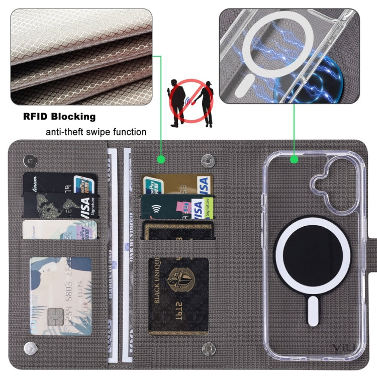 For iPhone 15 Pro ViLi GHA-C Series RFID MagSafe Magnetic Flip Leather Phone Case(Grey)