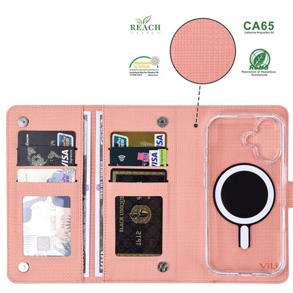 For iPhone 15 Pro ViLi GHA-C Series RFID MagSafe Magnetic Flip Leather Phone Case(Pink)