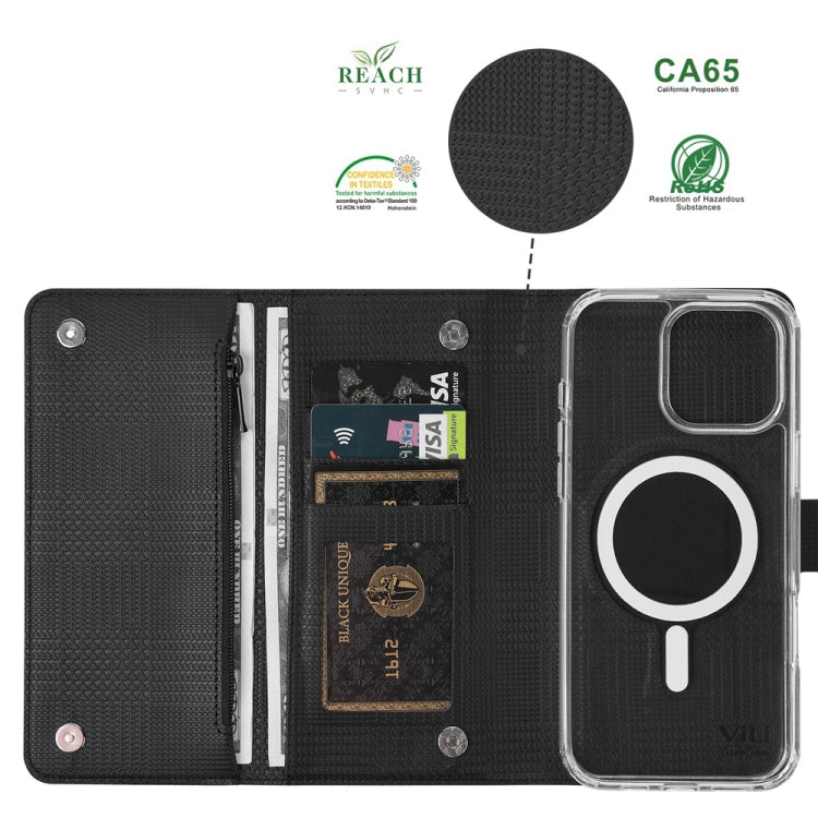 For iPhone 16 ViLi GHB-C Series RFID MagSafe Magnetic Flip Leather Phone Case(Black)