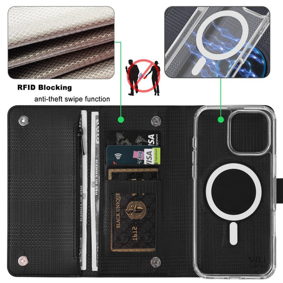 For iPhone 16 ViLi GHB-C Series RFID MagSafe Magnetic Flip Leather Phone Case(Black)