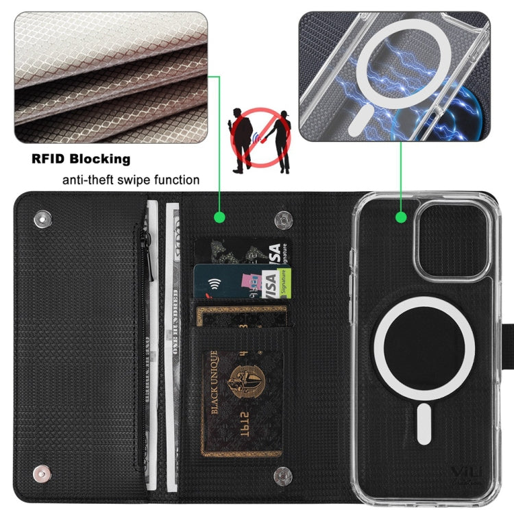 For iPhone 16 ViLi GHB-C Series RFID MagSafe Magnetic Flip Leather Phone Case(Black)