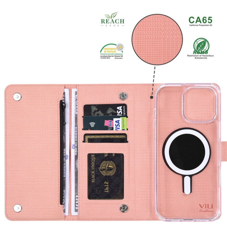 For iPhone 15 Pro ViLi GHB-C Series RFID MagSafe Magnetic Flip Leather Phone Case(Pink)