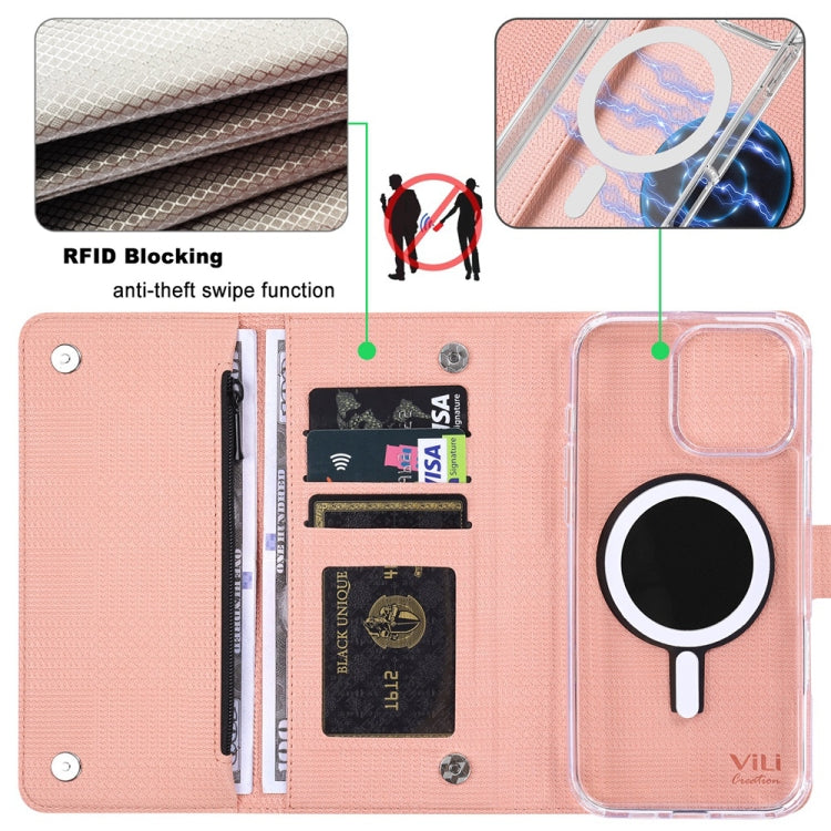 For iPhone 14 Pro ViLi GHB-C Series RFID MagSafe Magnetic Flip Leather Phone Case(Pink)