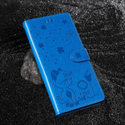 For Samsung Galaxy S25 / S24 5G Cat and Bee Embossed Flip Leather Phone Case(Blue)