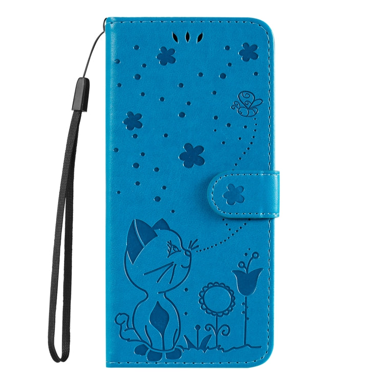 For Samsung Galaxy S25 / S24 5G Cat and Bee Embossed Flip Leather Phone Case(Blue)