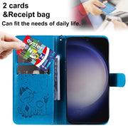 For Samsung Galaxy S25 / S24 5G Cat and Bee Embossed Flip Leather Phone Case(Blue)