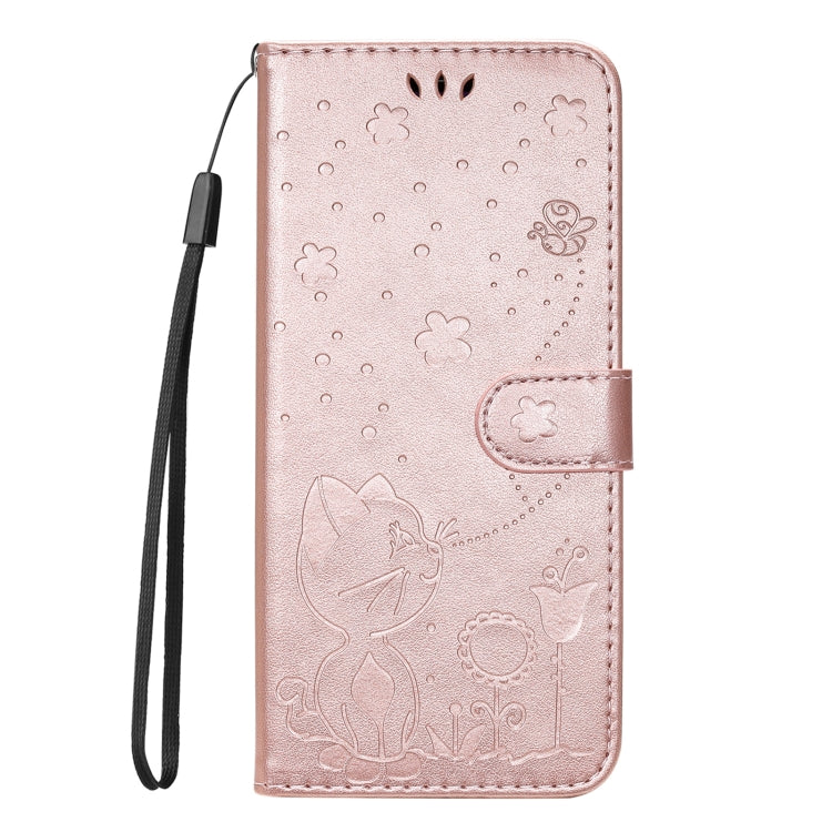 For Samsung Galaxy S25 / S24 5G Cat and Bee Embossed Flip Leather Phone Case(Rose Gold)