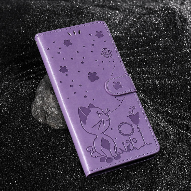 For Samsung Galaxy S25 / S24 5G Cat and Bee Embossed Flip Leather Phone Case(Purple)