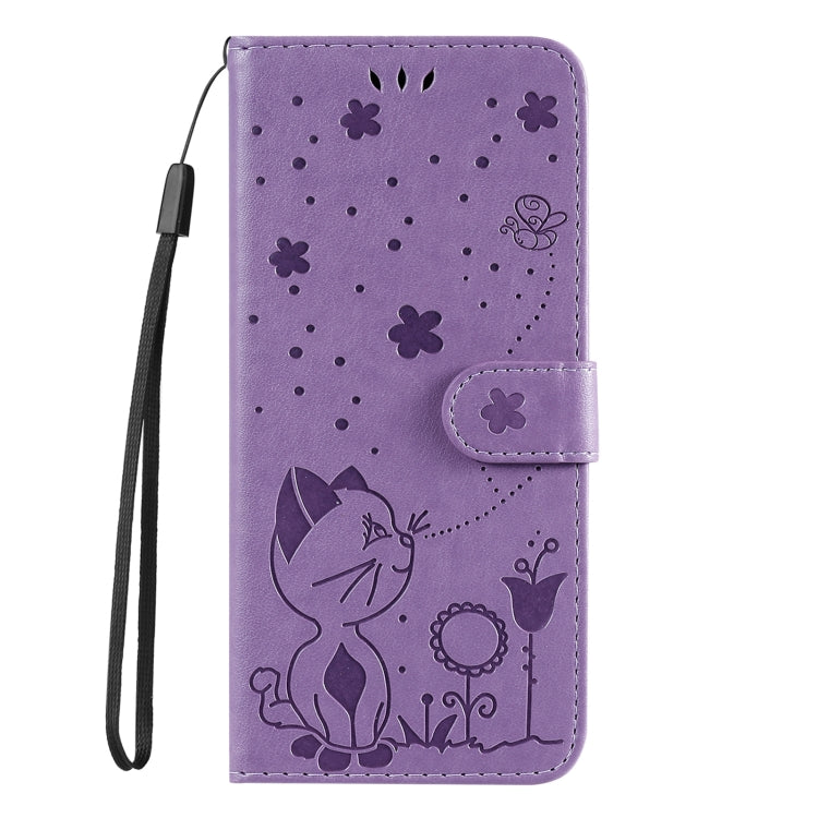 For Samsung Galaxy S25 / S24 5G Cat and Bee Embossed Flip Leather Phone Case(Purple)