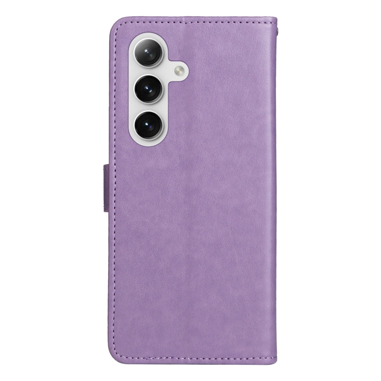 For Samsung Galaxy S25 / S24 5G Cat and Bee Embossed Flip Leather Phone Case(Purple)