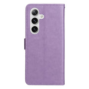 For Samsung Galaxy S25 / S24 5G Cat and Bee Embossed Flip Leather Phone Case(Purple)